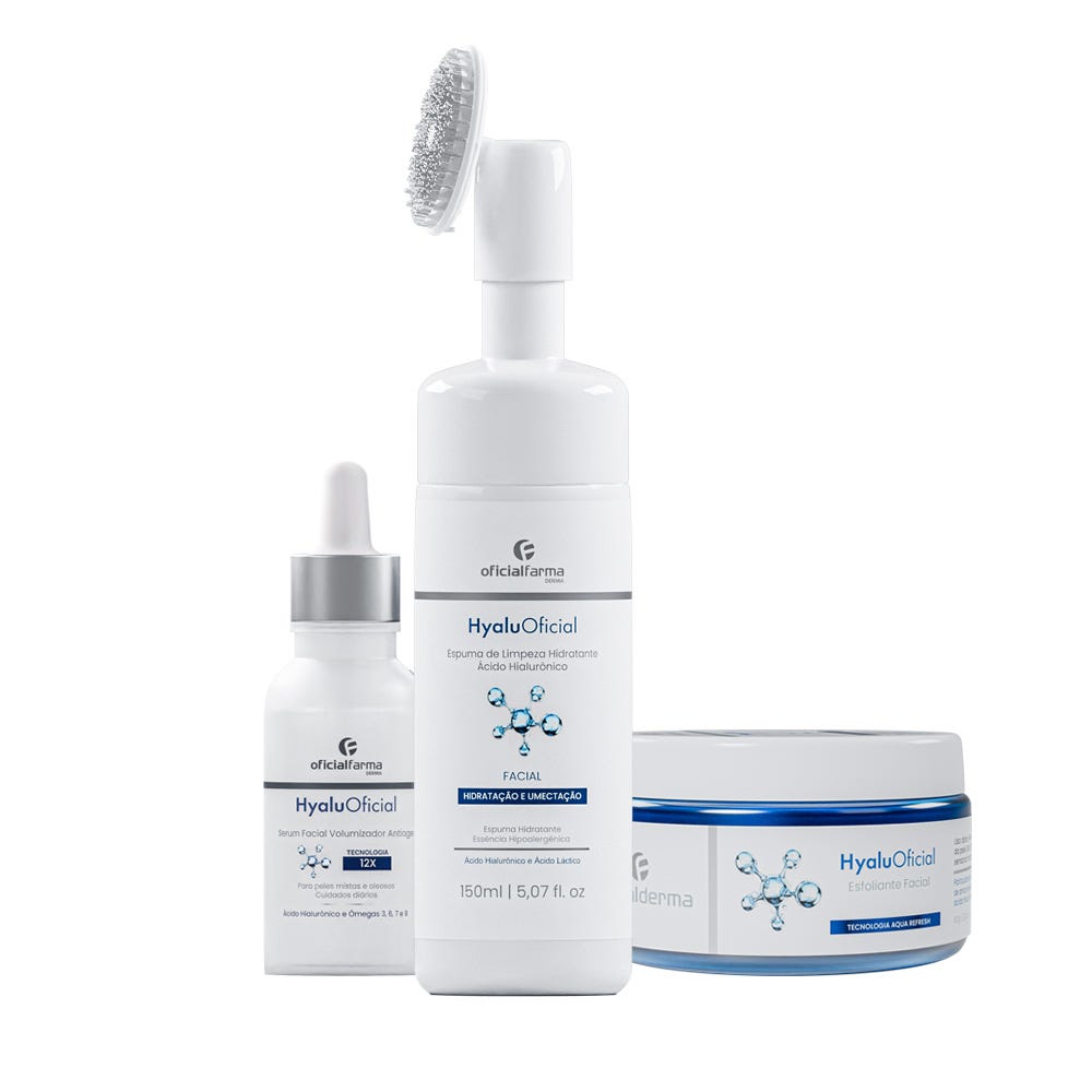 Espuma de Limpeza + Esfoliante + Volumizador Facial | HyaluOficial