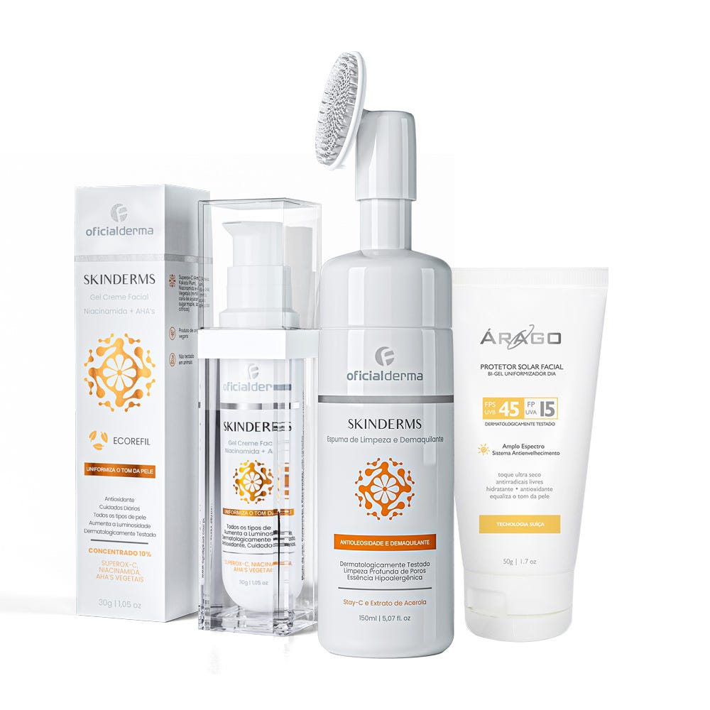 Espuma de Limpeza e Demaquilante + Gel Creme + Protetor Solar FPS45 | Skinderms