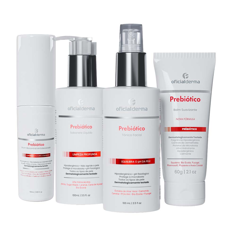 Kit Tratamento Completo Prebi&oacute;tica - Sab + T&ocirc;nico + S&eacute;rum + Esfoliante