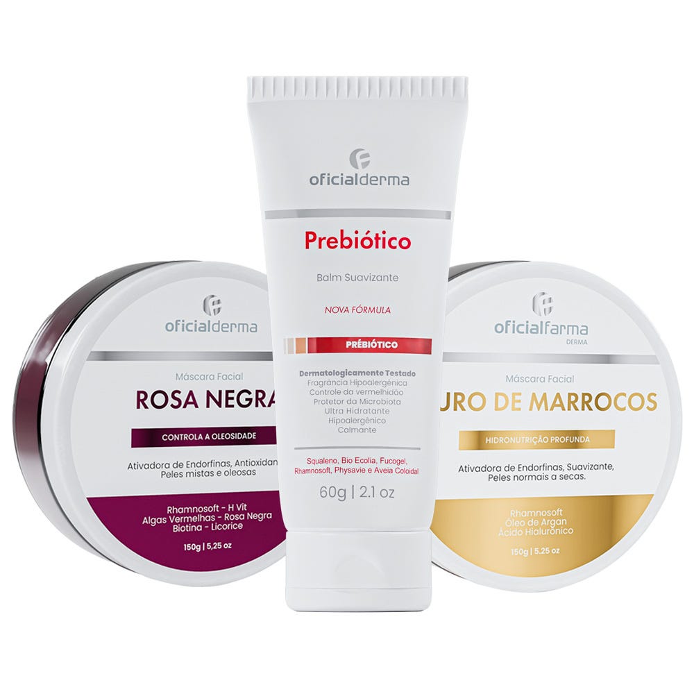 M&aacute;scara de Rosa Negra + Ouro de Marrocos + Hidratante Prebi&oacute;tico Balm