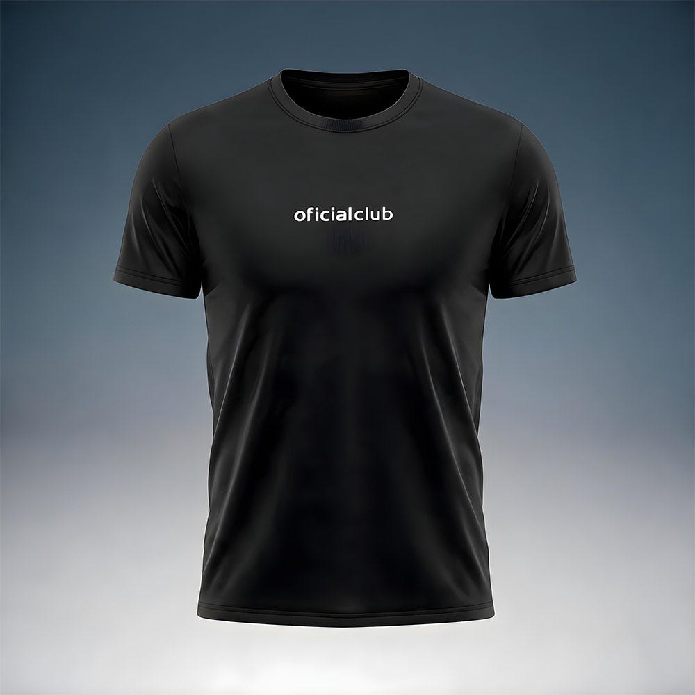 Camiseta Performance Oficialclub Preta Com Logo Branco Tam G