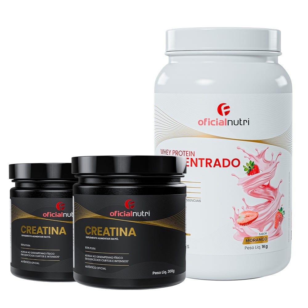 COMBO 10 - 1 Whey Protein Concentrado Morango + 2 Creatina 300g