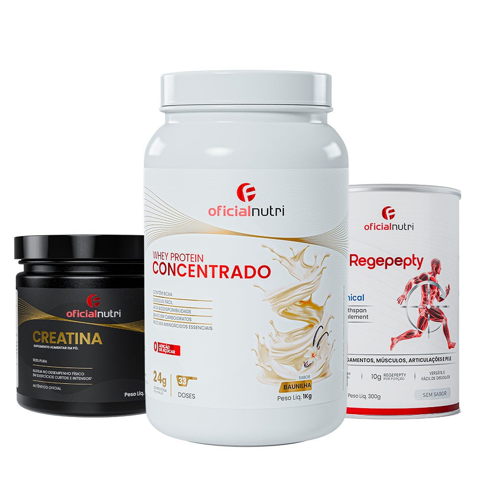 COMBO 5 - 1 Creatina 300G + 1 Regepepty Clinical Sem Sabor + 1 Whey Protein Concentrato Baunilha