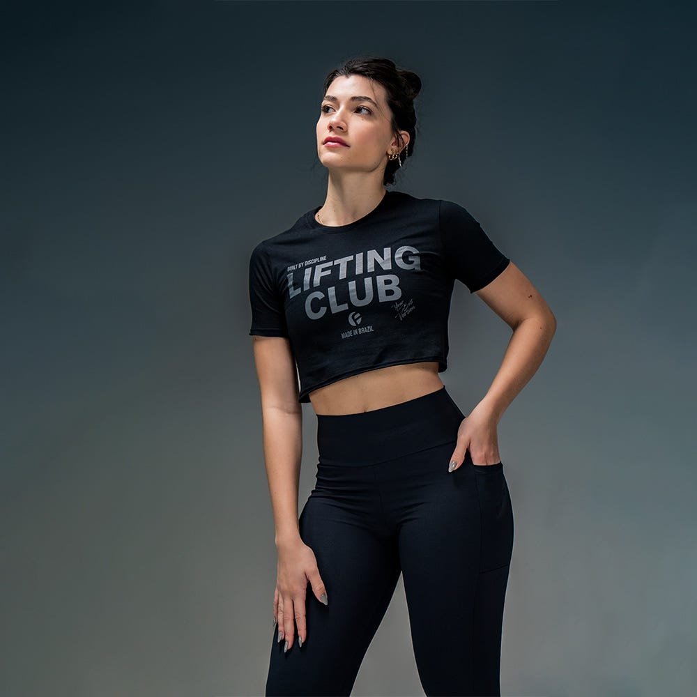 Cropped Manga Curta Lifting Oficialclub Preto Com Logo