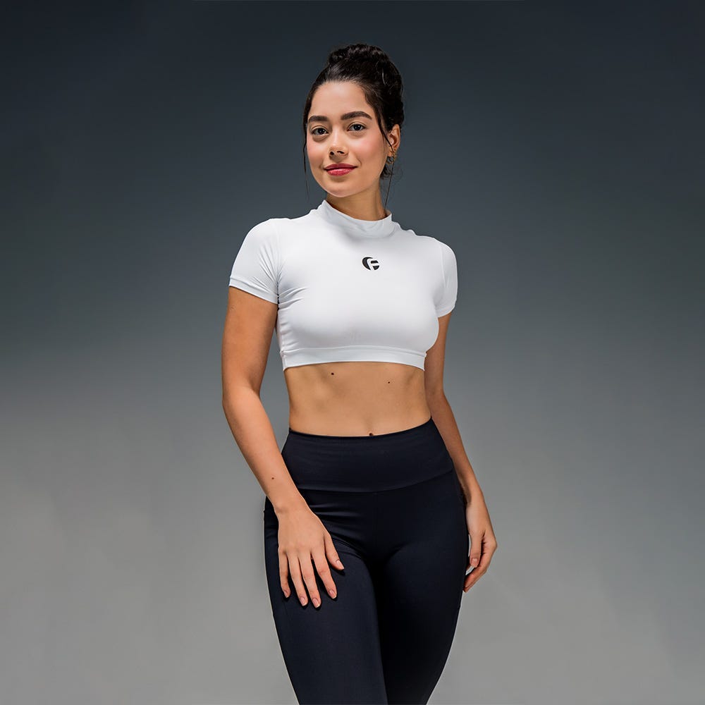 Cropped Performance Manga Curta Oficialclub Branco Com Logo