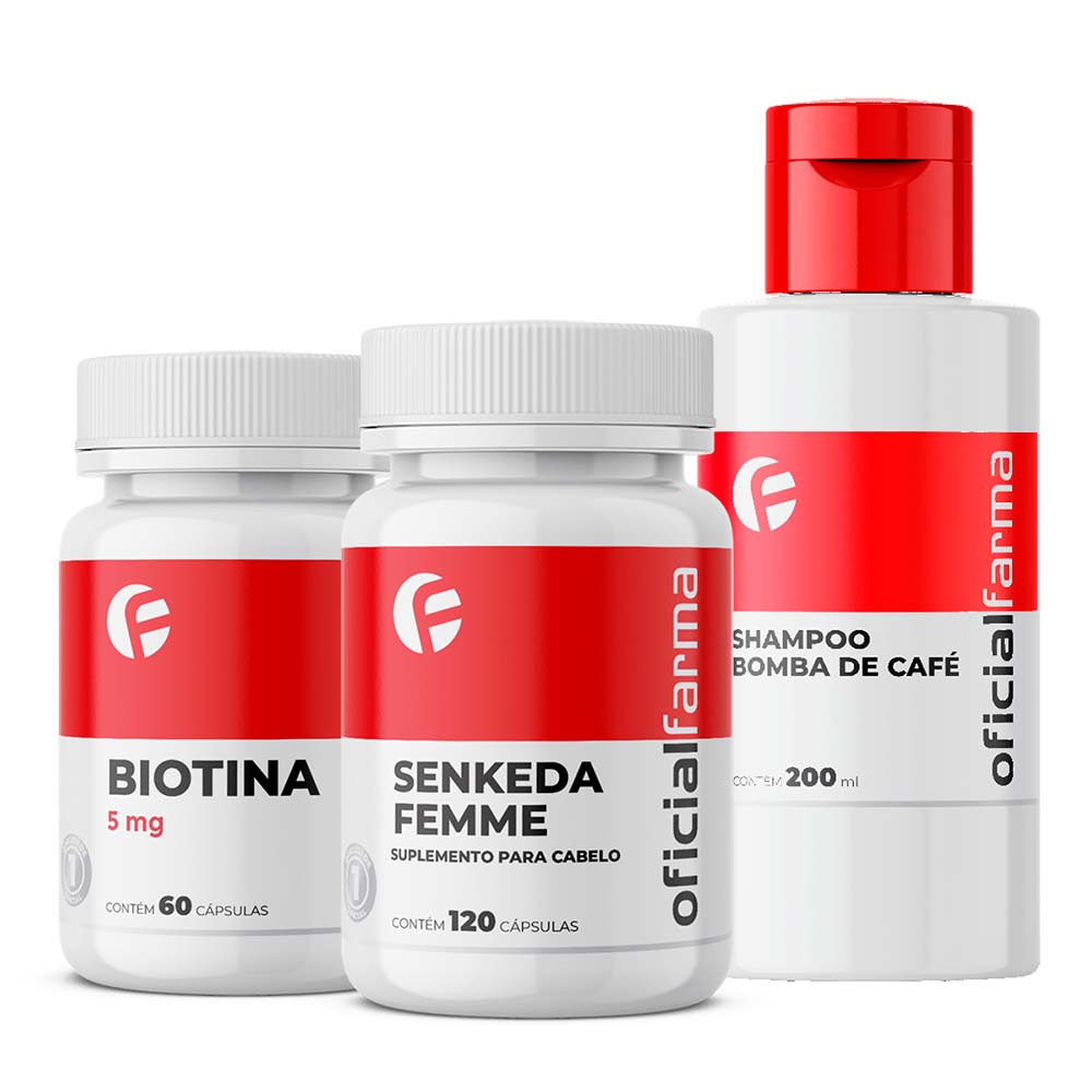 Suplemento Senkeda Femme, Biotina 5mg e Shampoo Bomba De Caf&eacute; 200ml