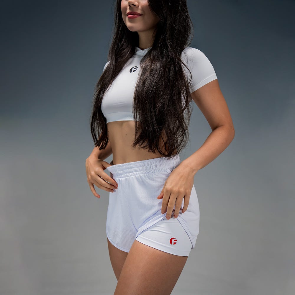 Shorts Duplo Oficialclub Running Branco Com Logo