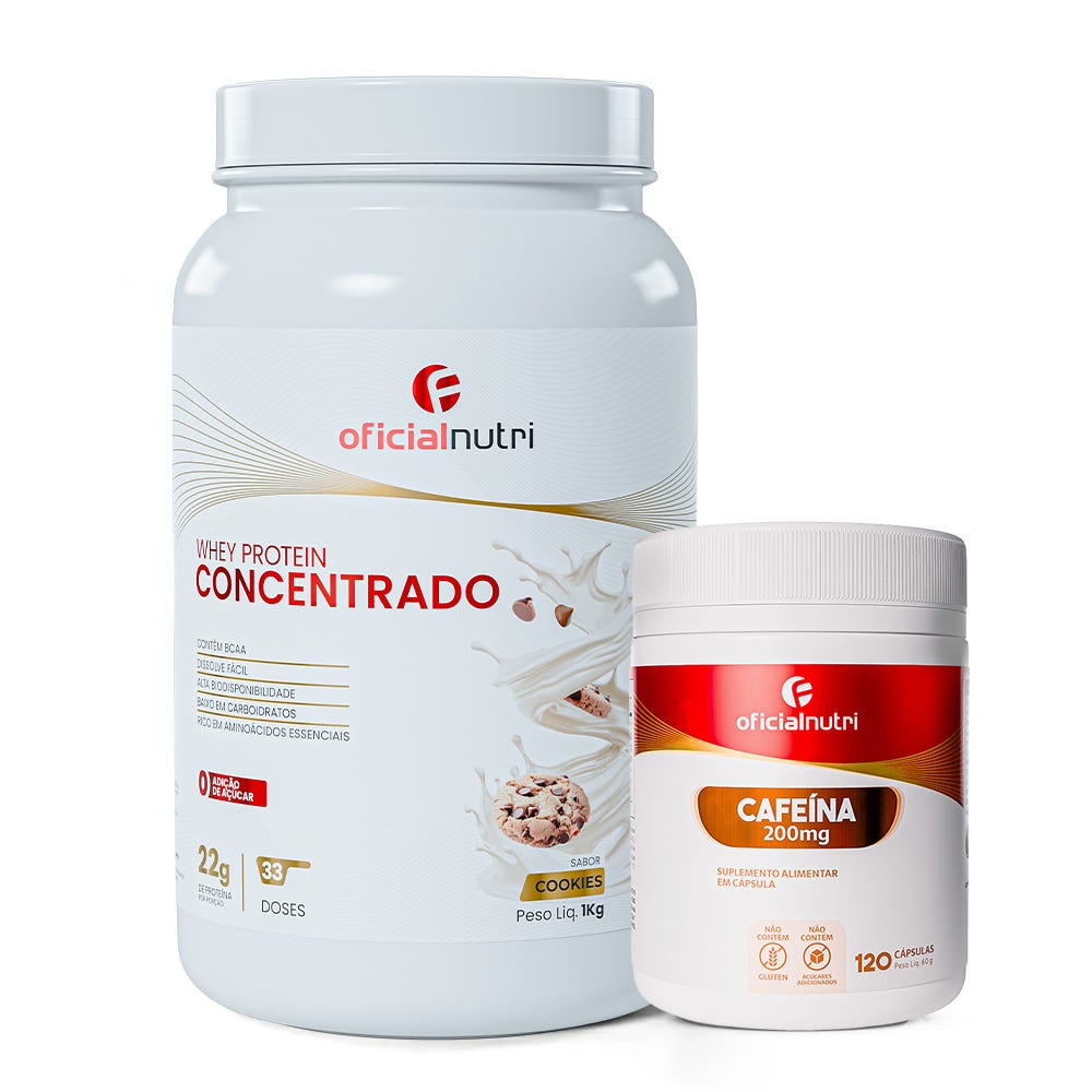 Combo 16 - Whey Protein Concentrado Cookies + Cafeína 200mg 120 Cápsulas