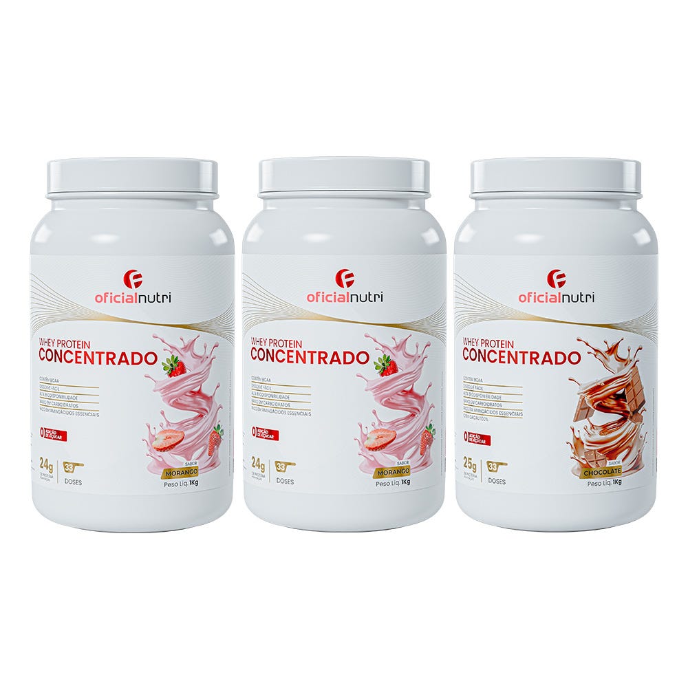 Combo 15 - Whey Protein Concentrado 2 Morango + 1 Chocolate
