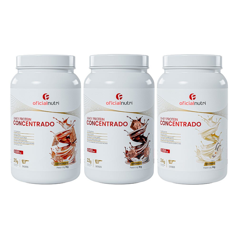 COMBO 14 - Whey Protein Concentrado 1 Brownie + 1 Chocolate + 1 Baunilha