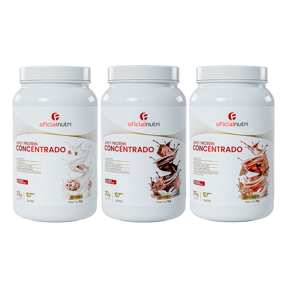 COMBO 14 - Whey Protein Concentrado 1 Cookies + 1 Brownie + 1 Baunilha
